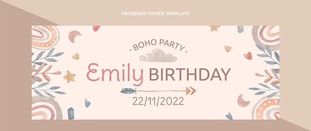 Portada de facebook de cumpleaños boho acuarela