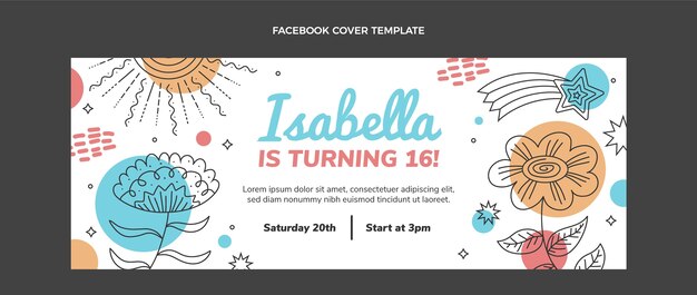 Portada de facebook de cumpleaños boho dibujada a mano