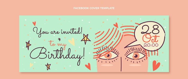 Portada de facebook de cumpleaños boho dibujada a mano
