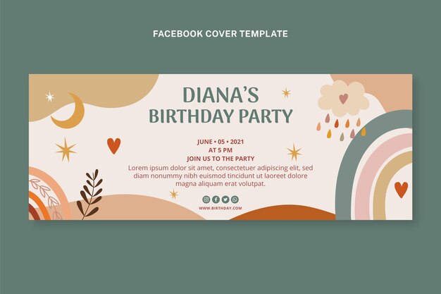 Portada de facebook de cumpleaños boho dibujada a mano