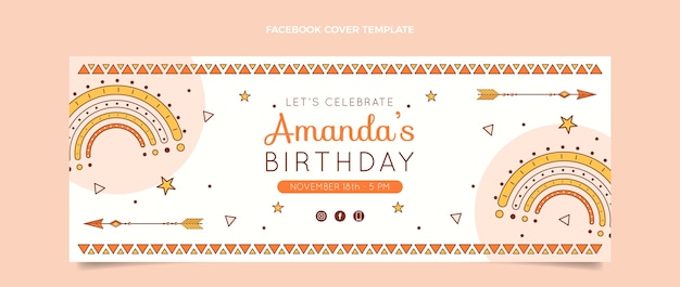 Vector gratuito portada de facebook de cumpleaños boho dibujada a mano