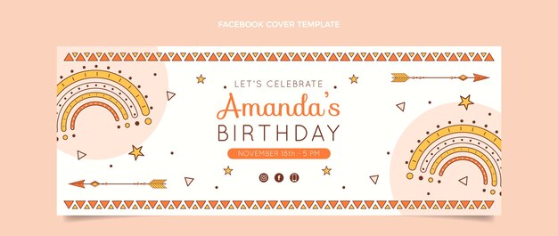 Portada de facebook de cumpleaños boho dibujada a mano