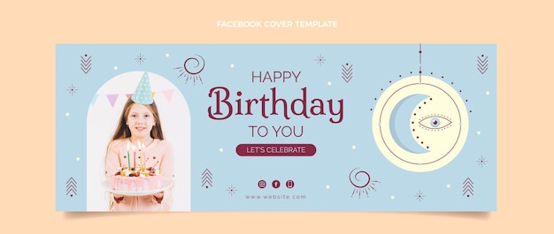 Vector gratuito portada de facebook de cumpleaños boho dibujada a mano