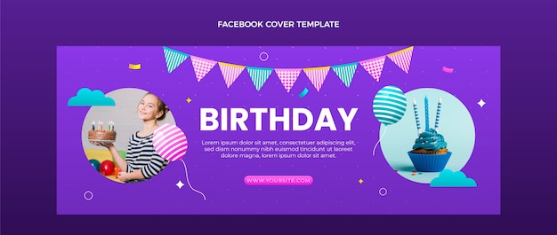 Vector gratuito portada de facebook de cumpleaños colorido degradado