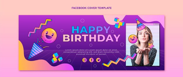 Portada de facebook de cumpleaños degradado retro vaporwave