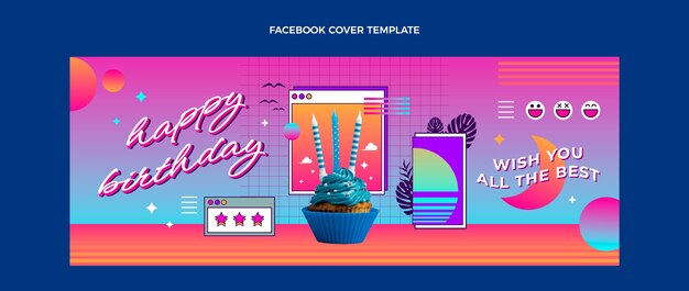 Portada de facebook de cumpleaños degradado retro vaporwave