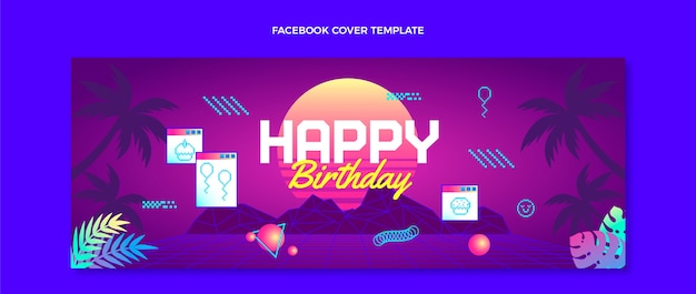 Portada de facebook de cumpleaños degradado retro vaporwave