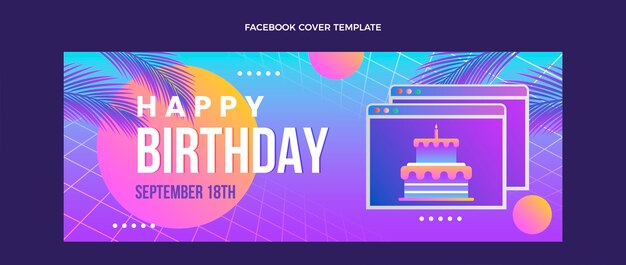 Portada de facebook de cumpleaños degradado retro vaporwave