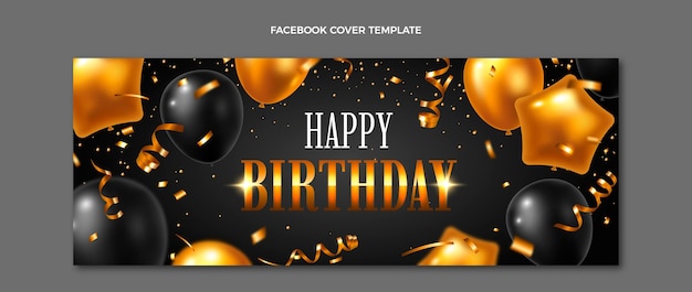 Portada de facebook de cumpleaños dorado de lujo realista