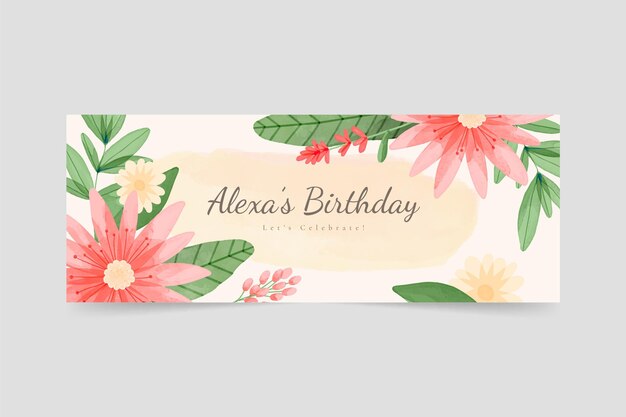 Portada de facebook de cumpleaños floral acuarela