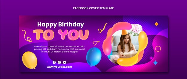 Portada de facebook de cumpleaños fluido abstracto degradado