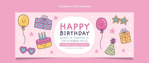 Portada de facebook de cumpleaños infantil dibujada a mano