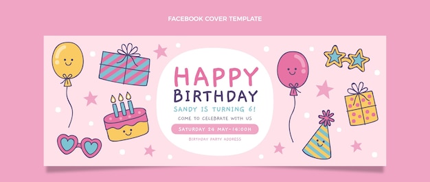 Portada de facebook de cumpleaños infantil dibujada a mano