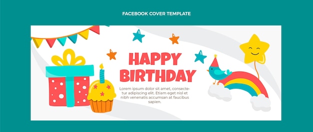 Vector gratuito portada de facebook de cumpleaños infantil dibujada a mano