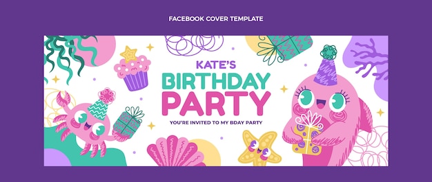 Portada de facebook de cumpleaños infantil dibujada a mano