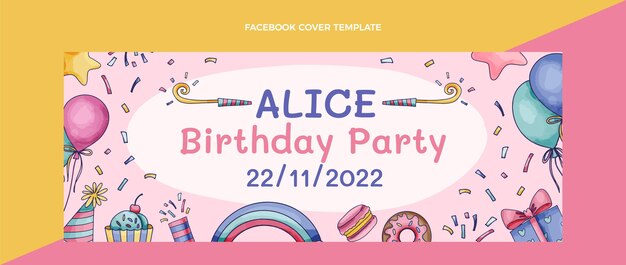 Portada de facebook de cumpleaños infantil dibujada a mano