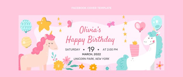 Portada de facebook de cumpleaños infantil dibujada a mano