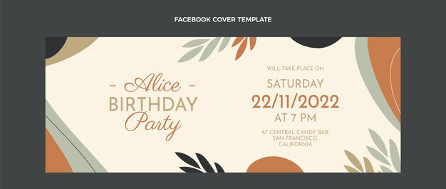Portada de facebook de cumpleaños minimalista de diseño plano