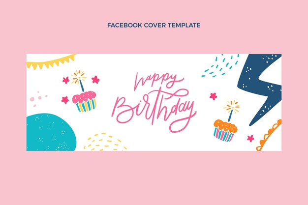 Portada de facebook de cumpleaños minimalista de diseño plano