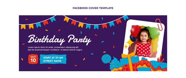 Portada de facebook de cumpleaños minimalista de diseño plano