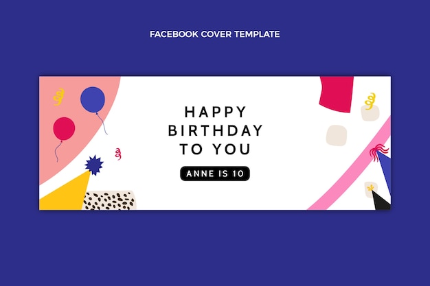 Portada de facebook de cumpleaños minimalista de diseño plano