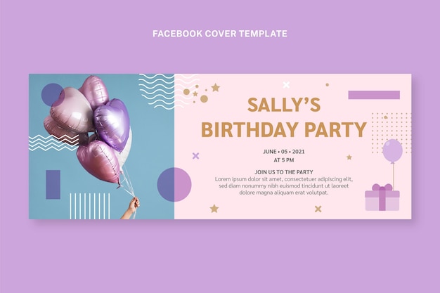Portada de facebook de cumpleaños minimalista de estilo plano