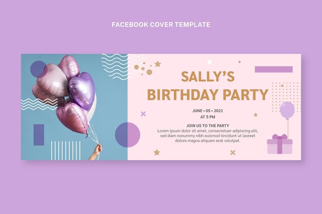 Portada de facebook de cumpleaños minimalista de estilo plano