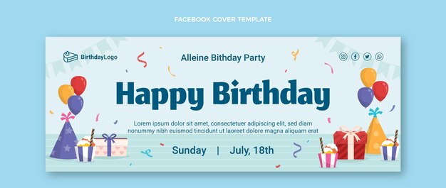 Portada de facebook de cumpleaños minimalista plana