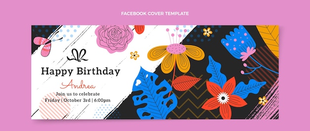 Portada de facebook de cumpleaños minimalista plana