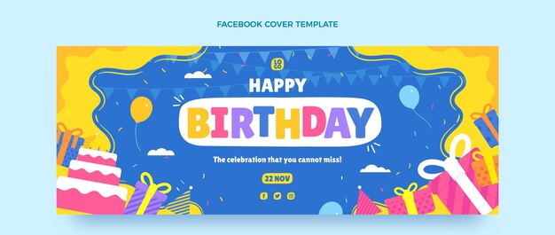 Portada de facebook de cumpleaños minimalista plana
