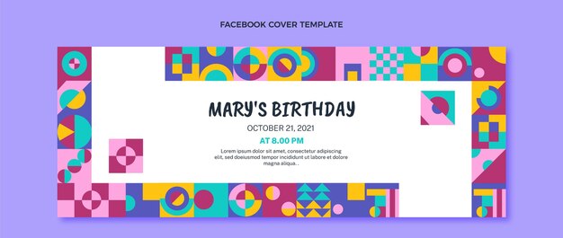 Portada de facebook de cumpleaños de mosaico de diseño plano