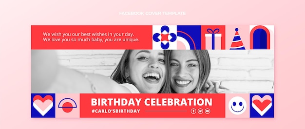 Portada de facebook de cumpleaños de mosaico de diseño plano