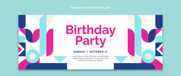 Portada de facebook de cumpleaños de mosaico de diseño plano