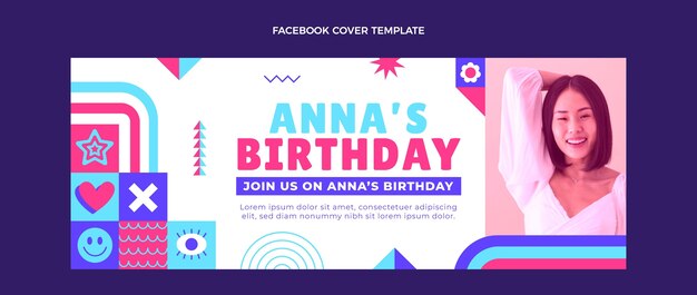 Portada de facebook de cumpleaños de mosaico de diseño plano