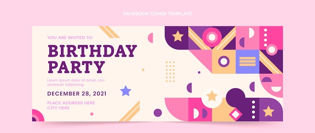 Portada de facebook de cumpleaños de mosaico de diseño plano