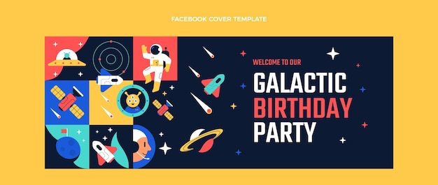 Portada de facebook de cumpleaños de mosaico de diseño plano