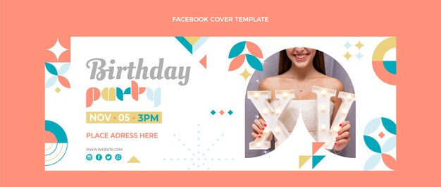 Portada de facebook de cumpleaños de mosaico de estilo plano