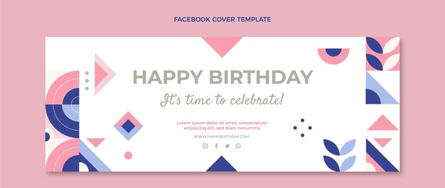 Portada de facebook de cumpleaños de mosaico plano