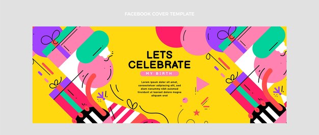 Portada de facebook de cumpleaños de mosaico plano