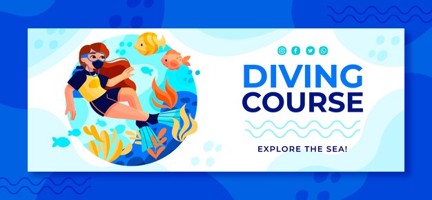 Portada de facebook del curso de buceo dibujada a mano