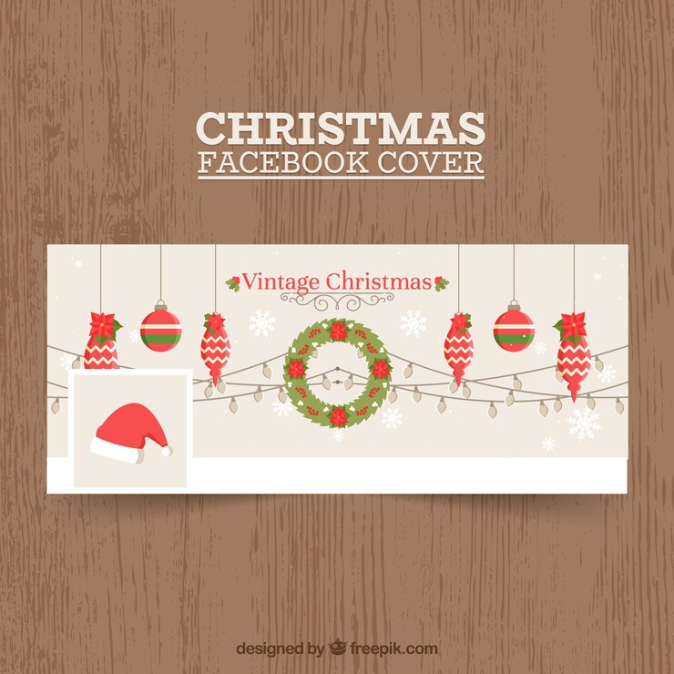 Vector gratuito portada de facebook con decoraciones navideñas
