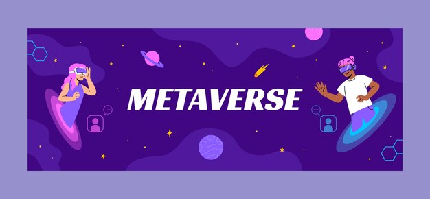 Portada de facebook dinámica de metaverso dibujada a mano