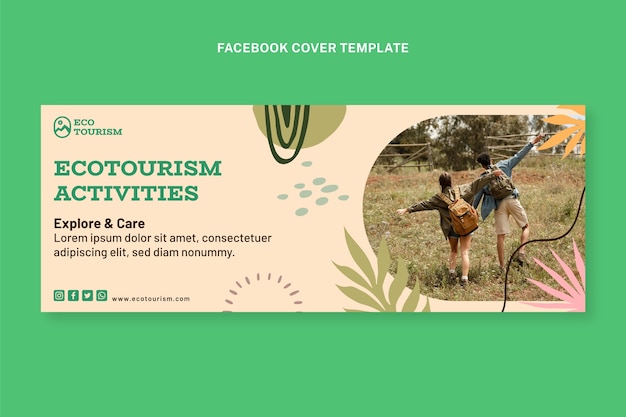 Vector gratuito portada de facebook de ecoturismo de diseño plano