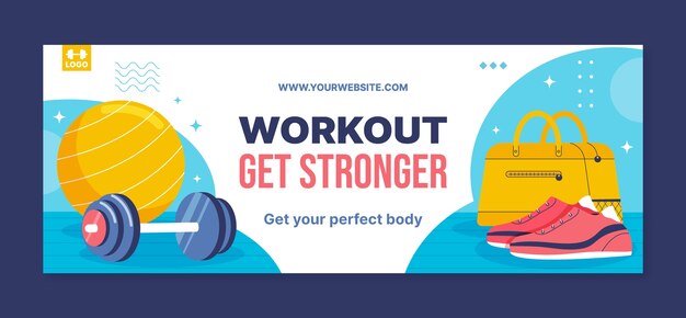 Portada de facebook de entrenamiento de gimnasio de diseño plano