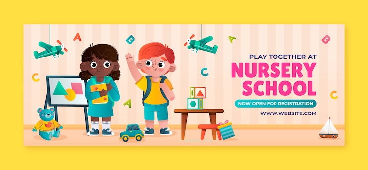 Vector gratuito portada de facebook de la escuela infantil degradada