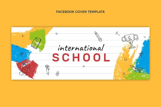 Portada de facebook de escuela internacional de textura dibujada a mano
