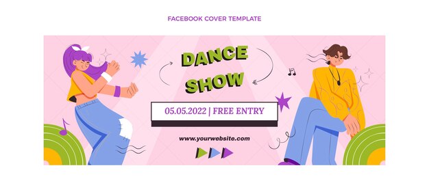Portada de facebook de espectáculo de danza de diseño plano dibujado a mano
