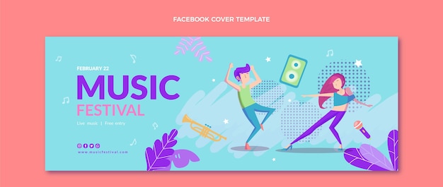 Vector gratuito portada de facebook del festival de música colorida