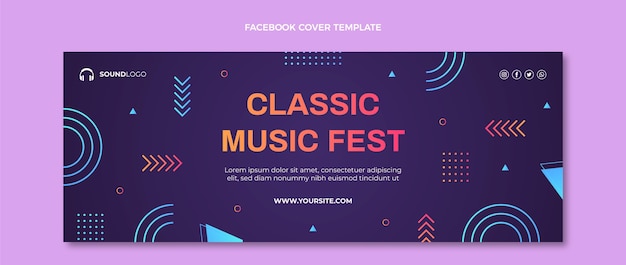 Portada de facebook del festival de música colorido degradado