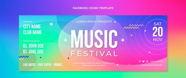 Portada de facebook del festival de música colorido degradado